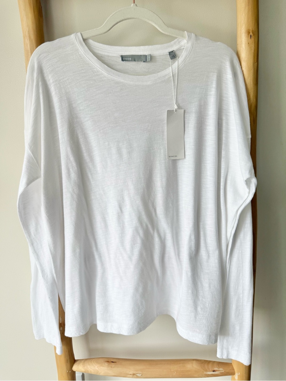 Vince Designer Pima Cotton White Oversized Lightweight LS Slub Tee Shirt M NWT - Picture 6 of 9